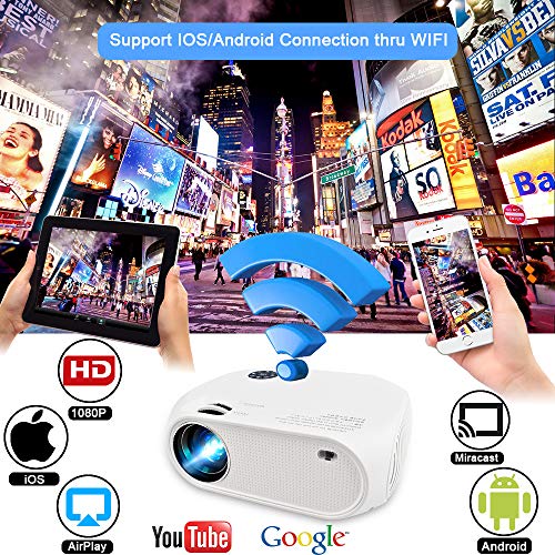 Wireless WiFi Projector 3800L,WEILIANTE 2020 Upgraded Mini Video Projector, Support 50,000Hrs, 200" Display, Full HD 1080P, Compatible with Android, iOS, Video Games, TV Stick, Laptops