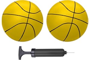 ABAJI Mini Basketballs Yellow 2 Pack 5" Set with Pump Needle Durable Material for Mini Hoop 3+ Years Toddlers Kids Teenagers for Pool Indoors Outdoors