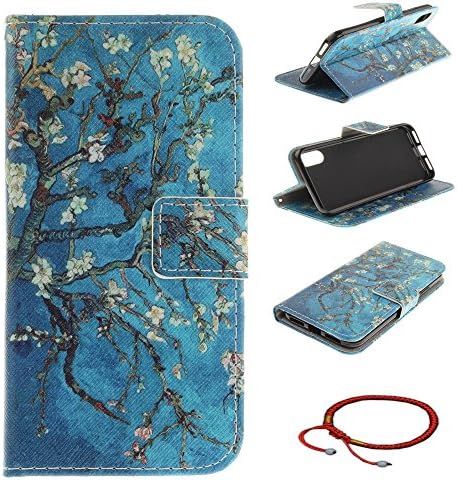 iPhone X Ultrathin PU Leather Flip Cover Pattern, GOCDLJ Cell Phone Case for iPhone X Cell Phone Slim Protective Case Anti Scratch Bumper Cover Wallet Fully Protective Build in Stand Function Folio Book Style with Magnetic Holder Cash Pocket ID Card Slots Pouch Soft Silicone Backcover Backside Shell Artificial Sleeve + Chinese Style Red Bracelets Design Blue Apricot tree
