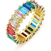 SHINEFLUX Colorful Rectangle Moissanite Eternity Band in 14K Gold for Women, Ideal for Birthday and Engagement Celebrations, Size 6-9