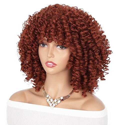 AISI HAIR Afro Curly Wig with Bangs Ginger Orange Wigs Kinky Curly