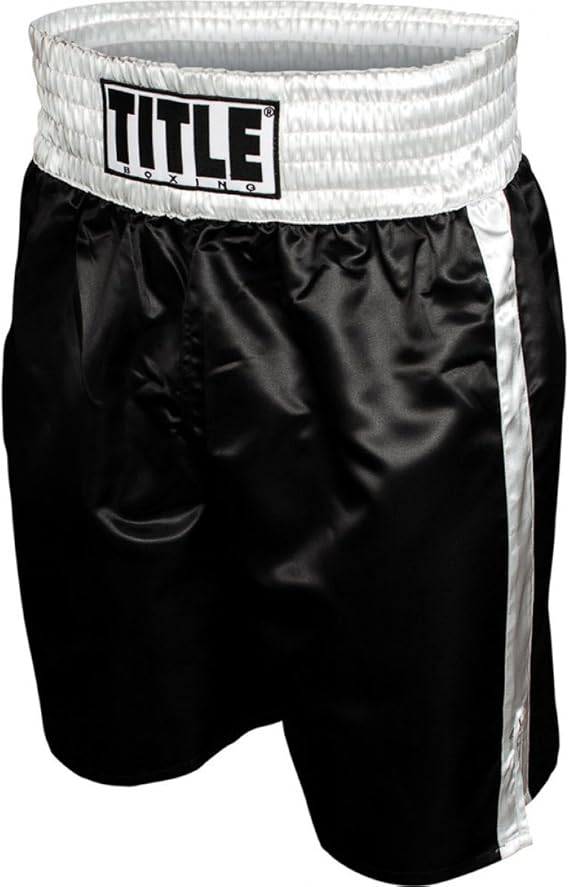 TITLE Professional Boxing Trunks, Black/Silver, Youth Medium Amazon.co