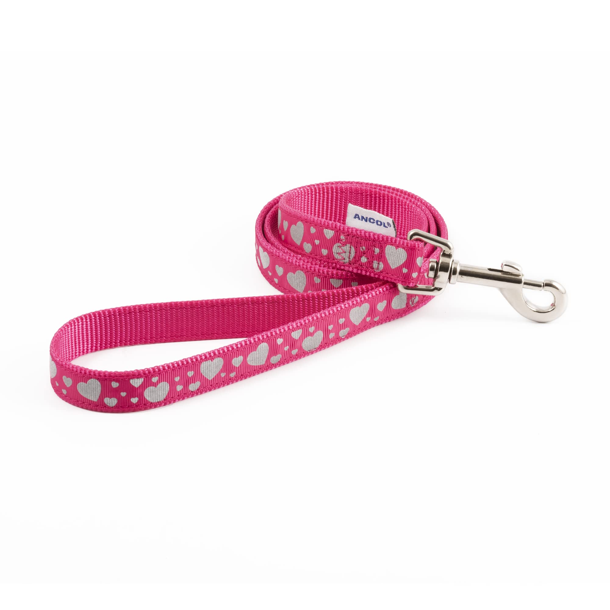 Ancol Patterned Collection Daisy Dog Lead - Pink - Hardwearing Nylon Puppy Walking Accessory with Reflective Design - 1m x 19mm