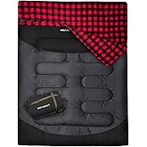 WKFAMOUT Double Sleeping Bag for Adults Machine Washable 2 Person Camping Sleeping Bag Queen Size Waterproof with Compression Sack for Cold Weather 3-4 Seasons