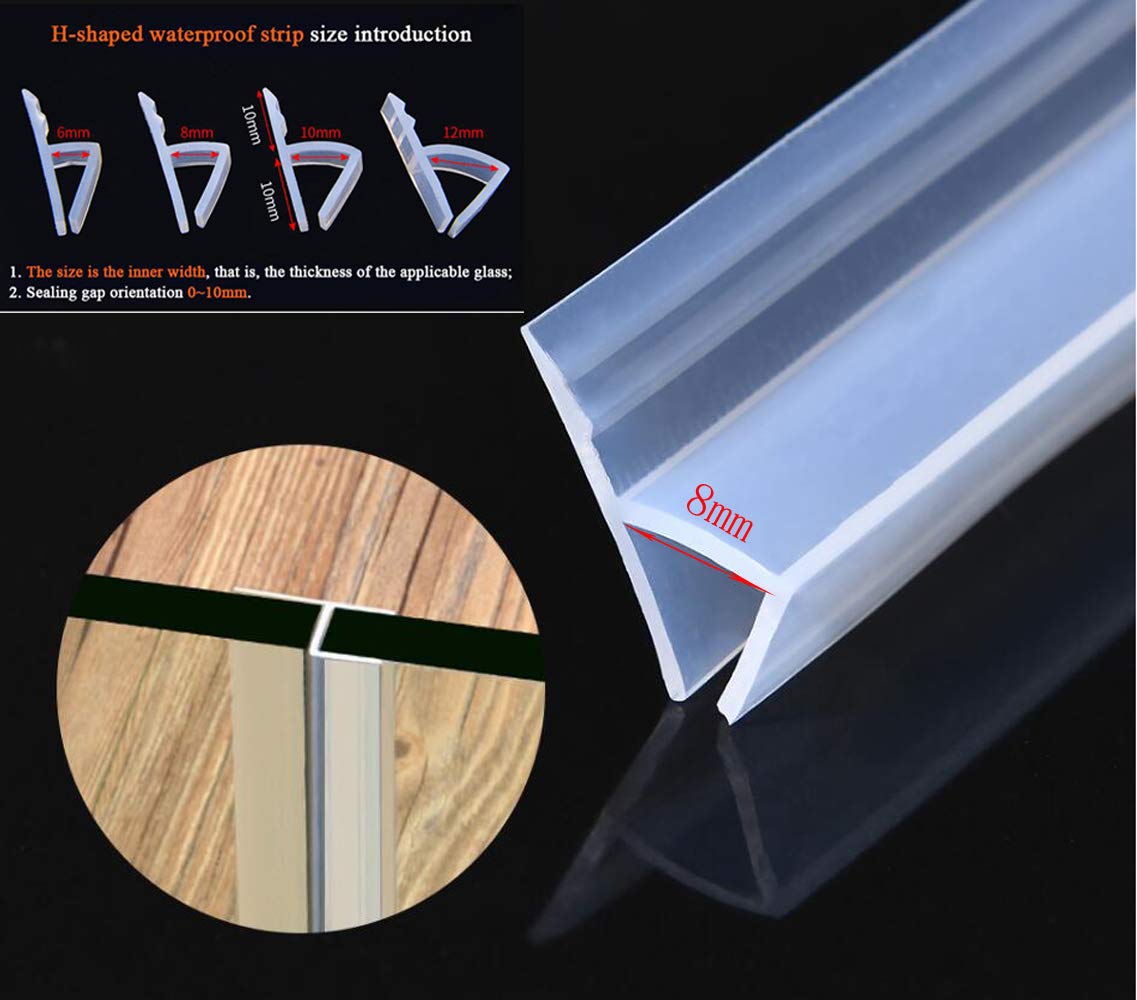 3m (120 Inch) Glass Shower Door Seal Strip Frameless Seal Shower Door Sealing Strips Silicone Rubber Window Seal to Stop Shower Leaks Flexible Weatherproof Seal for Bathroom (H-Type 8mm (5/16 Inch))