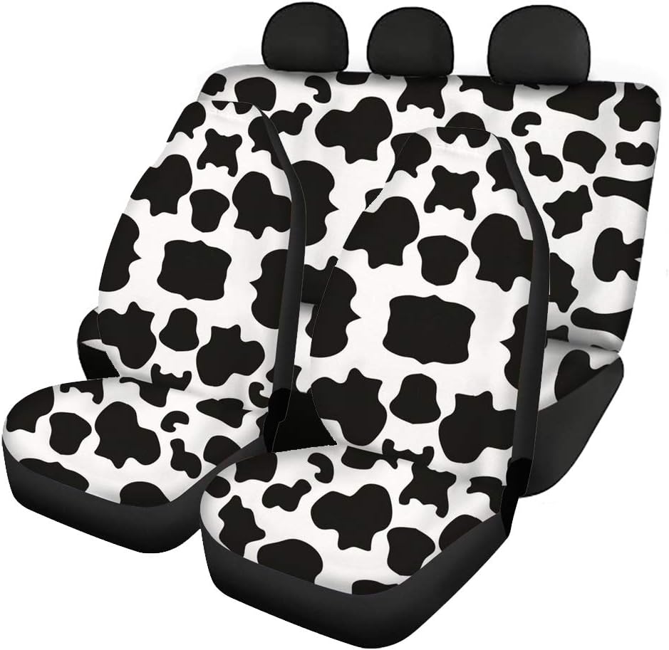 Belidome Black White Cow Print Car Seat Covers Set for