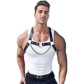 Men's PU Leather Chest Harness Belt with Chain, Adjustable Neck Harness Belt for Men, Male Punk Chest Shoulder Harness for Punk Cosplay, Muscle Show Clubwear Nightclub Stage Party Outfits X025
