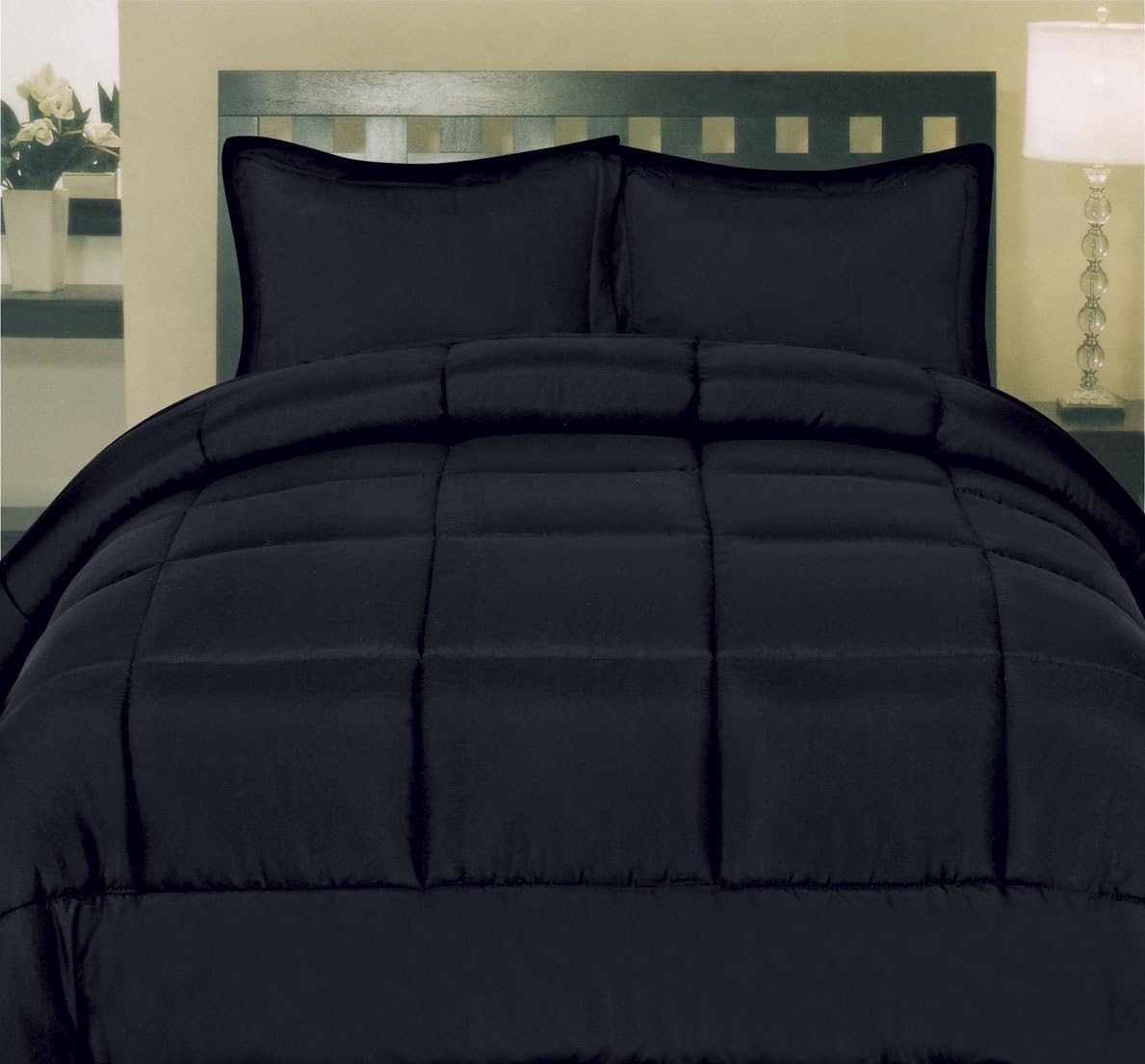 Sweet Home Collection 5 Piece Bag Comforter Set Solid Color All Season Soft Down Alternative Blanket & Luxurious Microfiber Bed Sheets, Twin, Black: Home & Kitchen
