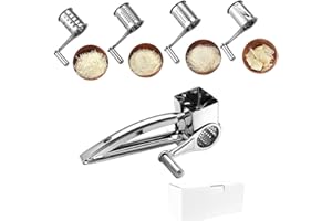 Stainless Steel Rotary Grater, Kitchen Tools Hand Crank Shredder Butter Cheese Grater, Handheld Rotary Cheese Grater with 4 S