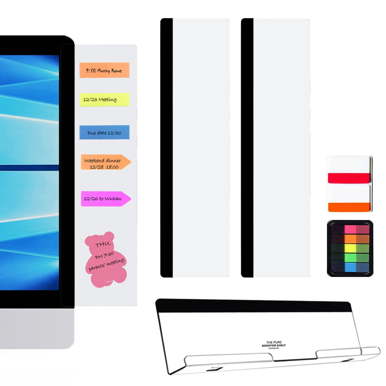 LRZCGB Monitor Memo Board,3 Pieces Computer Monitor Message Board Acrylic Monitor Sticky Note Holder(2 Sides+Bottom)