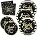 Graduation Plates and Napkins Class of 2023 for 50 Guests Disposable Paper Dinnerware Set in Black and Gold Foil for Party Supplies Tableware Decorations 9