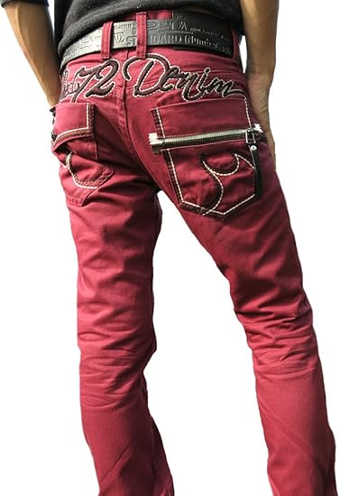 Amazon クラウド72 Cloud72 メンズ ジーンズ 577 2 ストレート ワインレッド チノパン 赤 刺繍 チョイ細め お兄系 デニム レッドペッパー 28 ジーンズ 通販