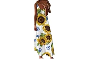 ANUYALUE Spring Dresses for Women 2022 V Neck Sleeveless Maxi Dress Vintage Print Hawaiian Dress Loose Fit Long Sling Dresses