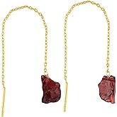 Shivangi Gems Natural Raw Gemstones Threader Earrings, Handmade Dangling Earrings for Women, Gold Plated Earrings, Rough Stones Healing Crystals, Women Jewelry, Gift For Her