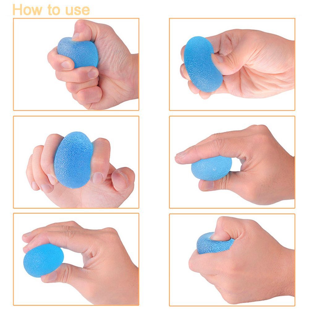 SKL Pelotas de ejercicio de mano de resistencia a los huevos, pelotas de agarre para entrenamiento de fuerza de mano, terapia física, rehabilitación de lesiones, 3 unidades (rojo, azul, amarillo)