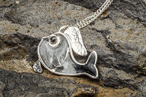 Handmade Designer Fish Sterling Silver Pendant Necklace by Spiral Jewelry.