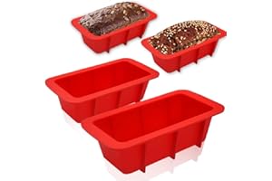 Walfos Mini Silicone Loaf Pan Set - 4 Pieces Non-Stick Silicone Bread Loaf Pan, Just Pop Out ! Perfect for Bread, Cake, Brownies, Meatloaf, Dishwasher Safe