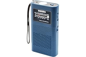 Benss Small Radios Portable Pocket AM FM, Transistor Radio with Best Reception and Best Sound Quality, Powerful Flashlight Powered by 1500mah Battery (Included), Ultra-Long Antenna(Blue)