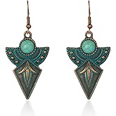 TIANBANGSHI Handmade Vintage Bohemian Turquoise Drop Dangle Earrings Unique geometry Fan Statement Earrings for Women Girls Hypoallergenic Jewelry