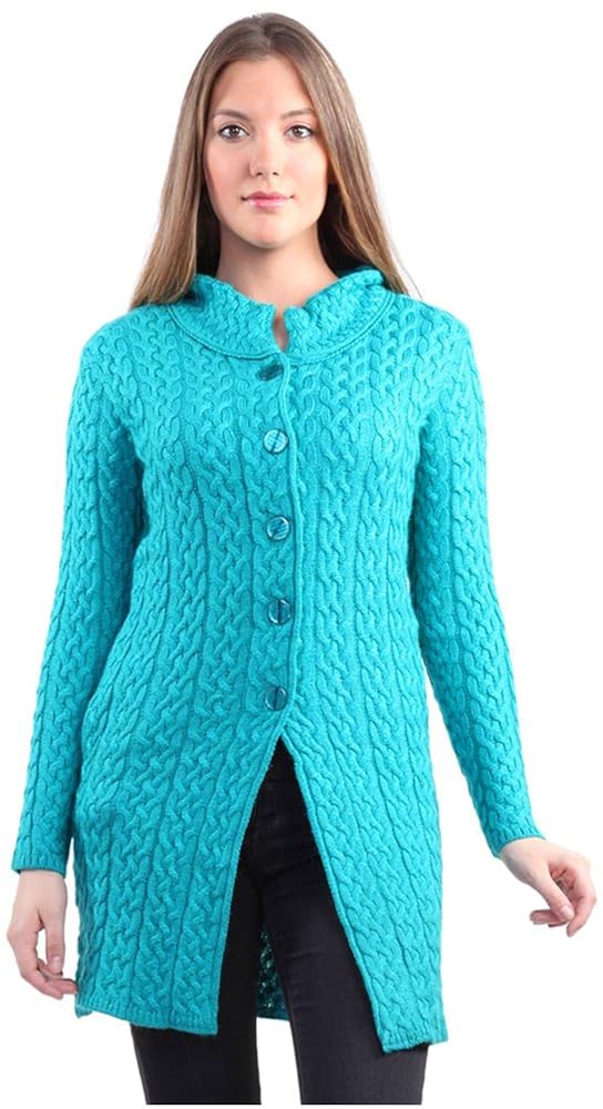 montrex acro wool winter long coat for women, girls (turquoise)