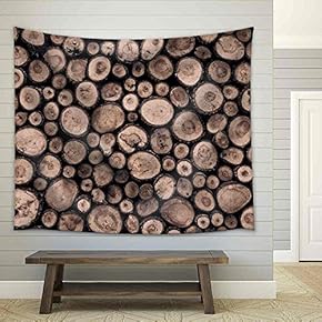 Wall Background Made from Log Wood - Fabric Wall Tapestry Home Decor - 51x60 inches