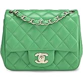 CHANEL Women's Pre-Loved Green Lambskin Square Flap Mini Bag
