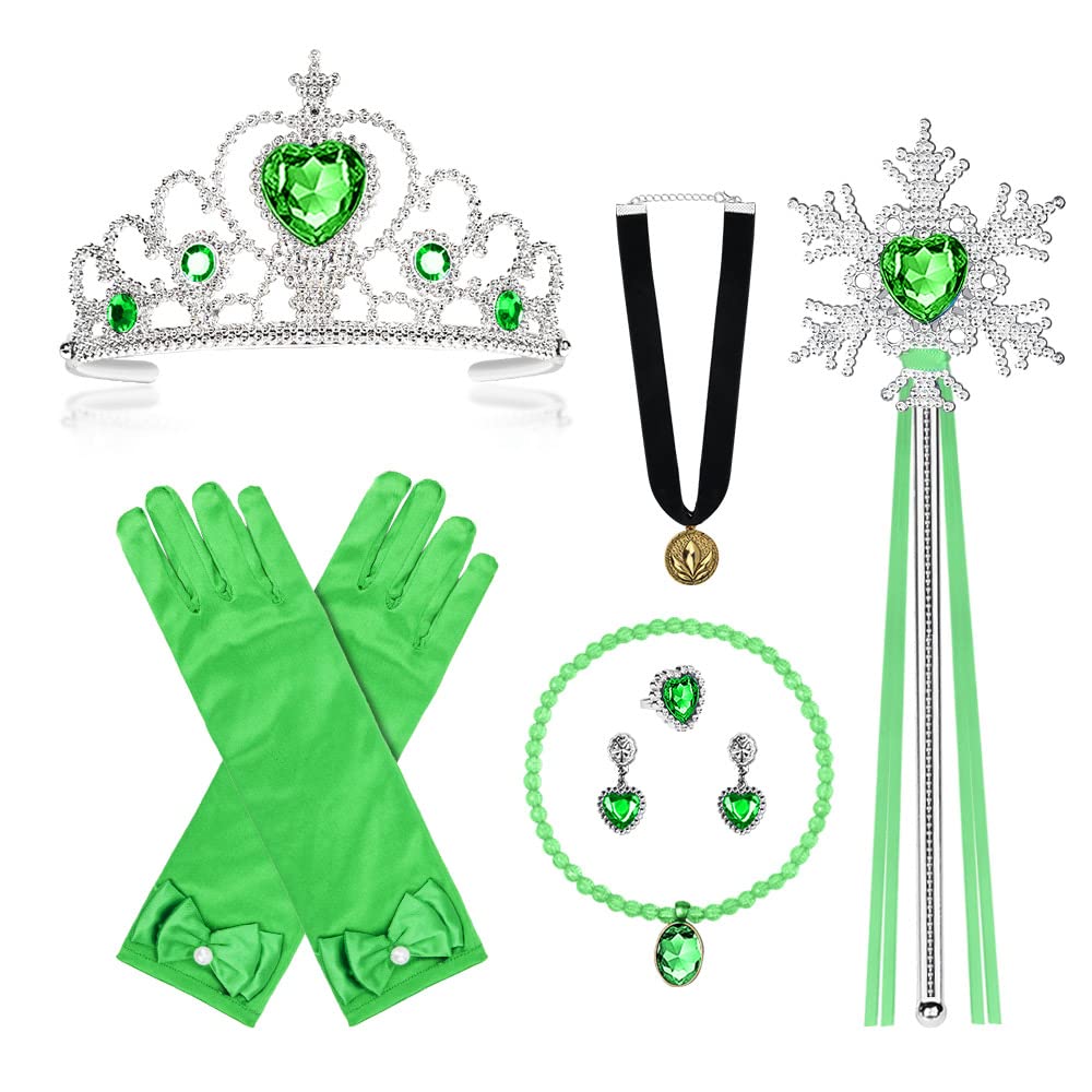 Vicloon Elsa Princess Tiara, Fairy Wand and Tiara Crown Elsa Dress Up Accessories Set for Party, Cosplay (7pcs)