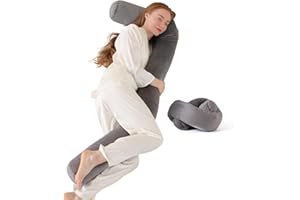 Huloo Sleep Long Body Pillow for Adults,Full Body Pillow with Velvet Pillowcase,Round Bolster Pillow for Sleeping,Hug Pillow(Gray,75×6 inch)