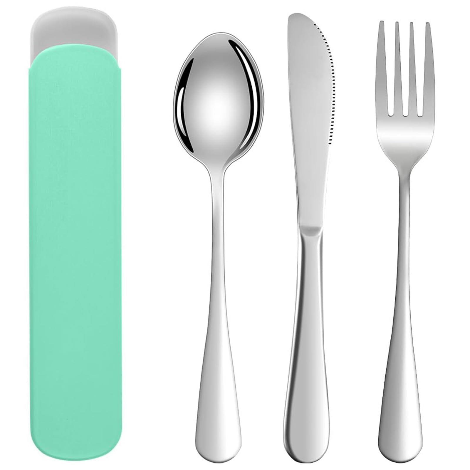 Travel Cutlery Set With Case for 1, Portable Stainless Steel Set for Outdoor Picnic, Office, School Lunch Box - Green