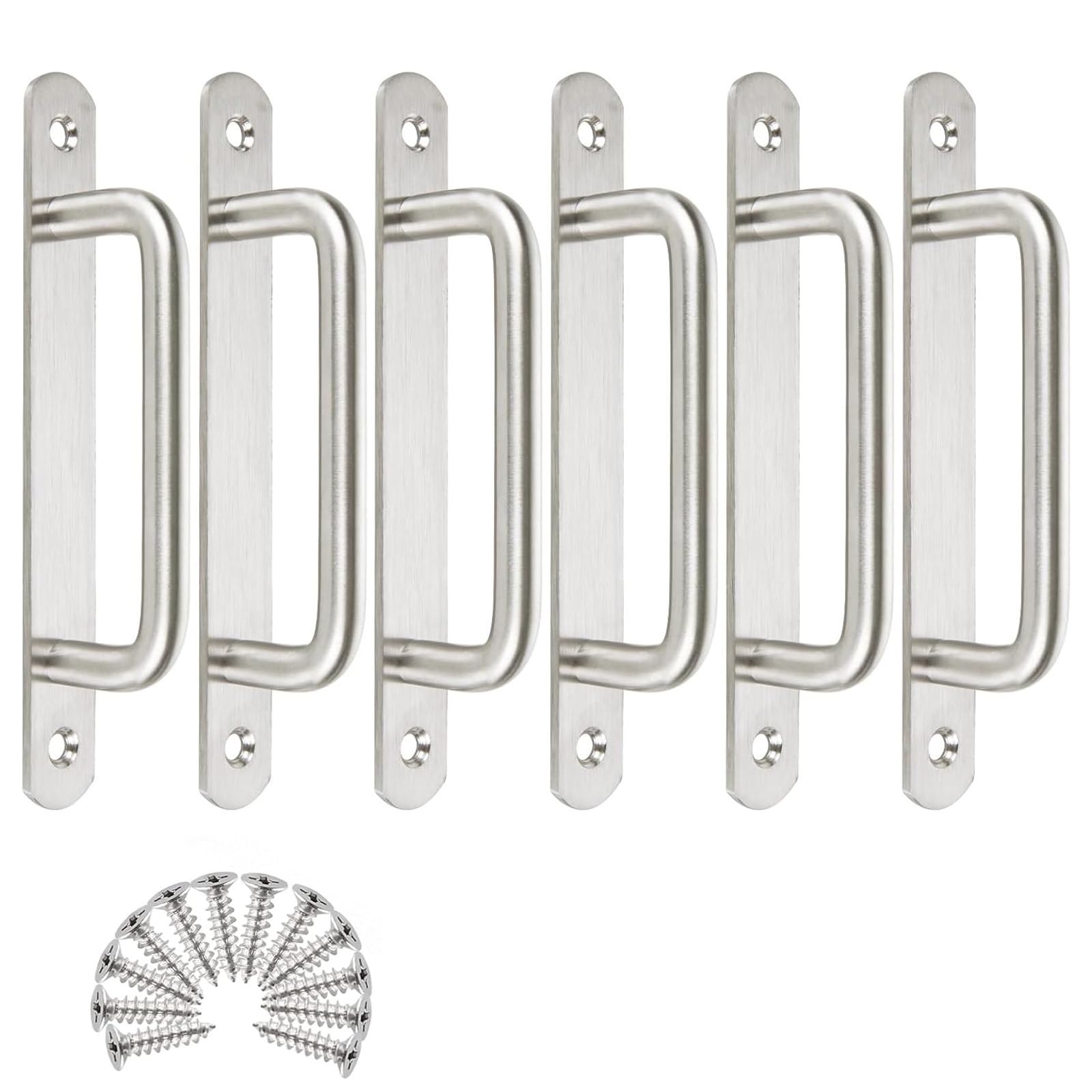 MIVIDE 6 Pack Door Handles, Sliding Door Handles Silver, Pull Handles for Doors, Stainless Steel Door Pull Handles for Kitchen Cupboard Cabinet Wardrobe Barn Shed（160mm/6.29in）