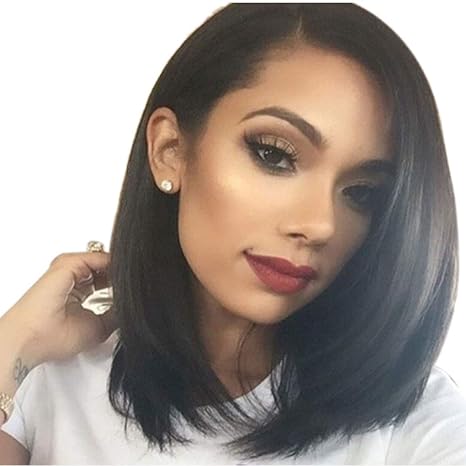 Minzhi Women Girls Matted Midsplit Short Wig Straight Hair Piece