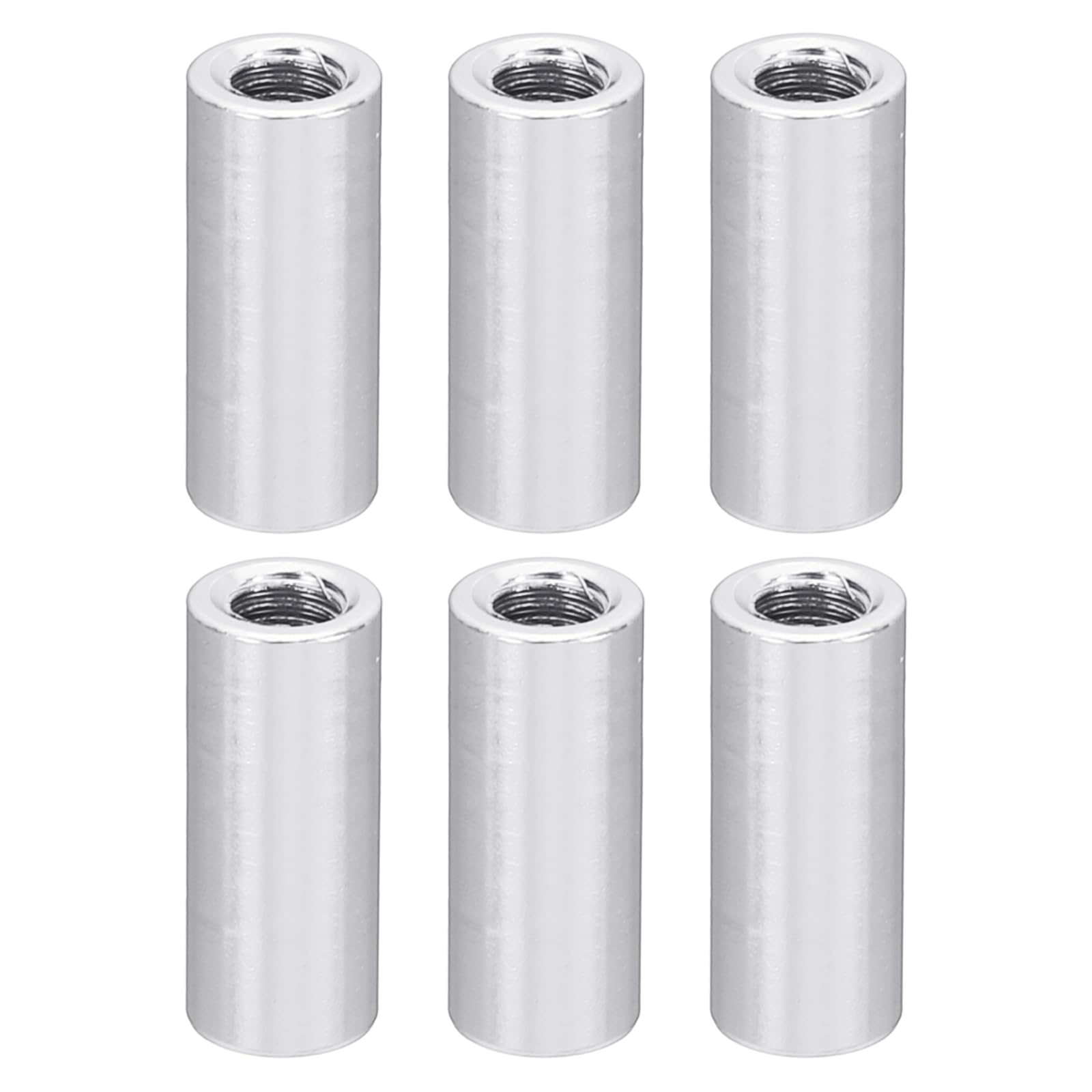 PATIKIL 6pcs M3 Metal Threaded Standoff Spacer Nuts, Round Aluminum Spacers Female Coupling Screws, 1/8" ID x 3/16" OD, Metallic Silvery 3x5x12mm