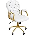 Vinsetto Office Chair, Comfortable Computer Desk Chair with Padded Seat and Adjustable Height, Tufted Back, Gold and White