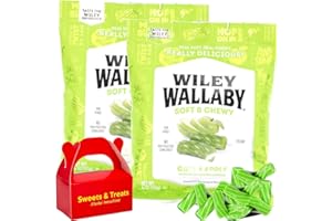 MUCHAI INNOVATIONS Willy Wallaby Licorice Candy | Delicious Soft and Chewy Twist Candy | Vegan & Kosher | Party Bag Office Snack Holiday Gift Birthday Present | Muchai Card Box (2 Bags, Green Apple Flavored Licorice Bites Flavor)