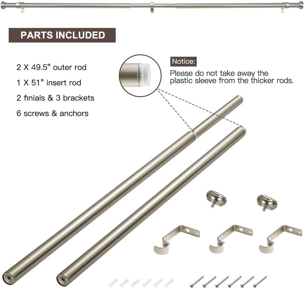 1 Inch Brushed Nickel Window Curtain Rod 72 to 144 Inches, Single Modern Drapery Rod for Heavy Fabrics, Clean Designed Finials and Mounting Brackets Included(Brushed Nickel,72-144"): Home Improvement