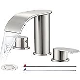 Ultimate Unicorn 8 inch Bathroom Faucet Brushed Nickel, Waterfall Bathroom Faucet with Metal Pop-up Sink Drain Stopper and 2 Supply Hoses,2 Handle Widespread Faucets for Vanity Sink 3 Holes