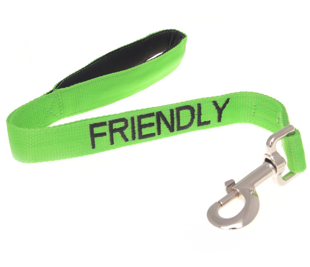 Dexil FRIENDLY (Known as Friendly to all) Green Colour Coded 60cm 1.2m 1.8m Luxury Neoprene Padded Handle Dog Leads PREVENTS Accidents By Warning Others Of Your Dog In Advance (60cm) โ image 1