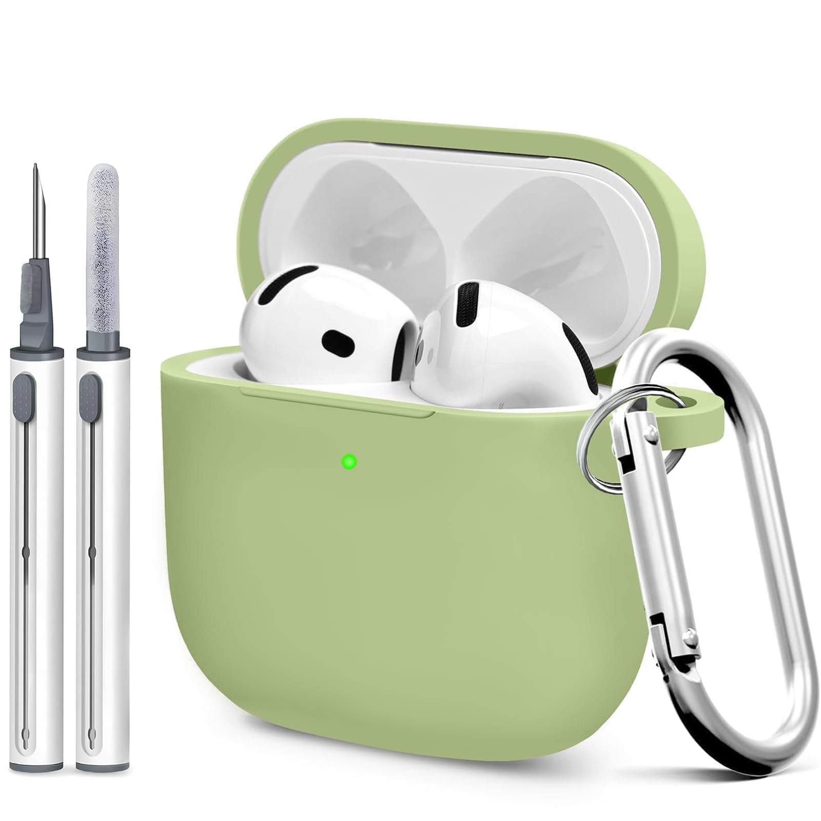 Photo 1 of Woyinger for Airpods 4th Case Cover,Come with Cleaner Kit,Soft Skin Silicone Case Cover with Keychain,Full Protective Case for Men and Women,Compatible with AirPods 4th Generation Case,Matcha Green