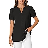 LYANER Women's Dressy Casual Summer Tops V Neck Pleated Short Sleeve Blouses Loose Work Tunic Shirts