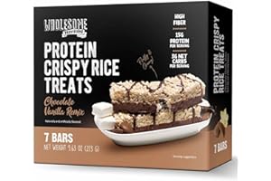 WHOLESOME PROVISIONS Protein Crispy Rice Treats, 15g Protein, 3g-7g Net Carbs, Low Carb, Fluffy, Soft, Chewy, Gluten Free, High Fiber, Keto-Friendly, No Aftertaste (Chocolate Vanilla Remix, 1 Pack)