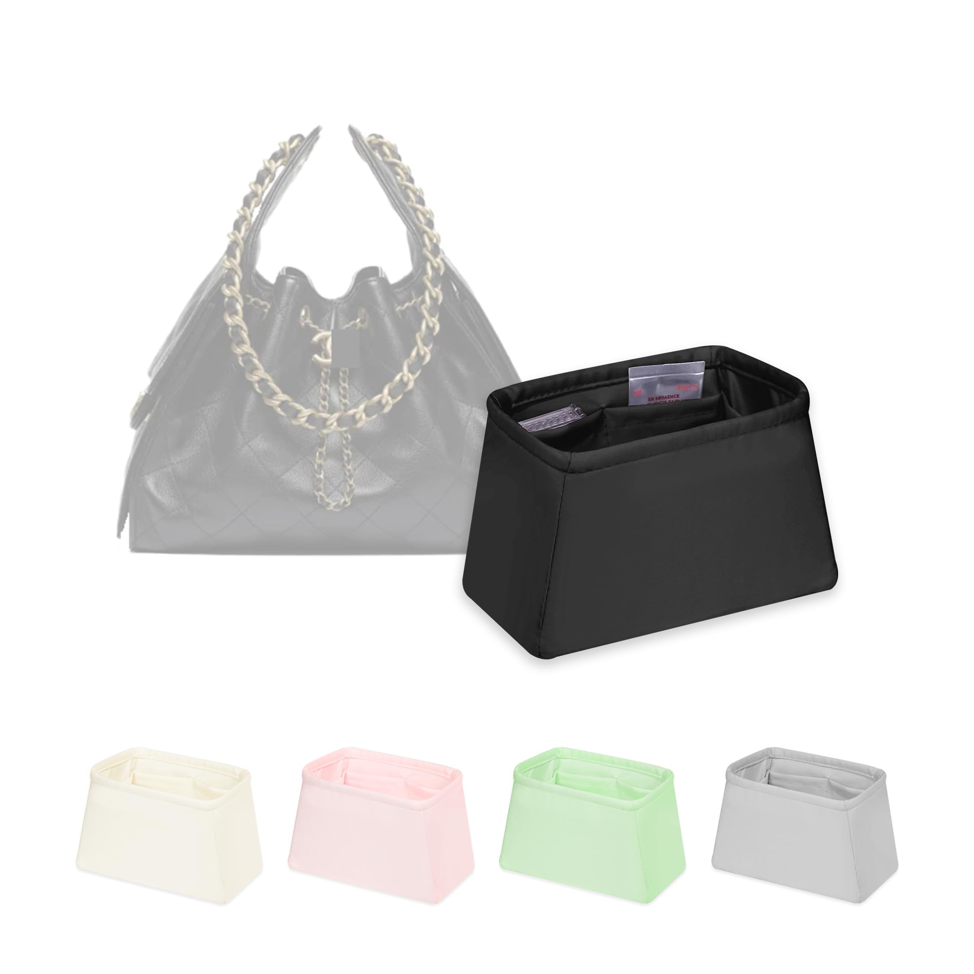 Purse Organizer Insert for Chanel 25C Hobo Bags, Satin Luxury Bag Insert, Large Capacity Pouch with Practical Pockets, Portable Purse Shaper(Black, 25 Small)