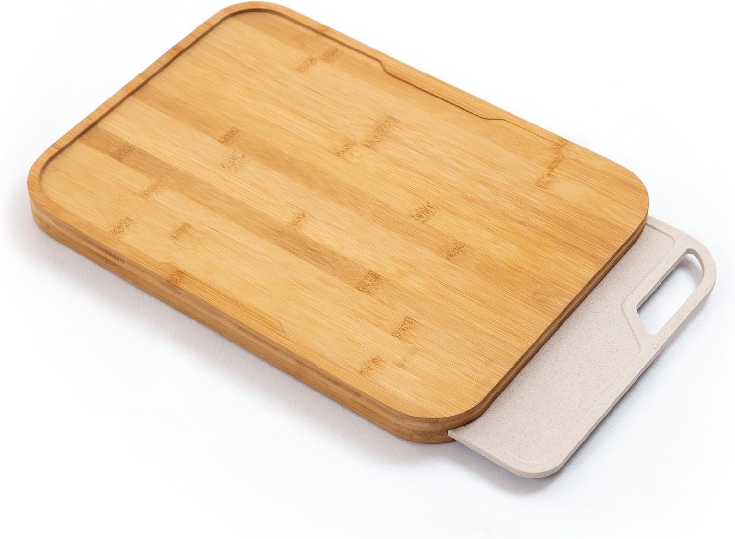 KitchenEdge Bamboo Cutting Board with Nesting Rice Fiber Chopping Board for Cooking Prep, 2 Piece Kitchen Set, Non-Slip Rubber Feet with Juice Groove, Heavy Duty Construction, Pre Oiled, 17” x 12.5”