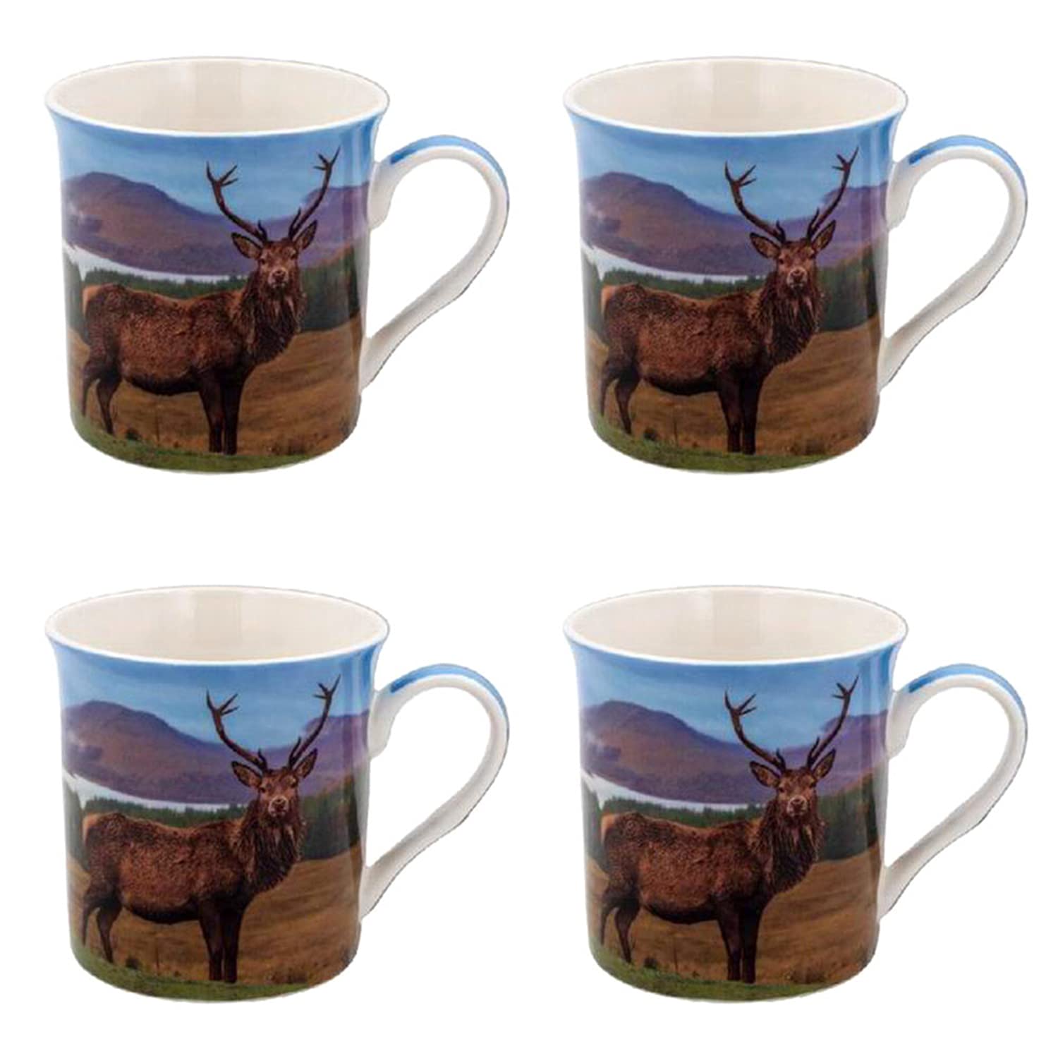 The Leonardo Collection Set of 4 Fine China Stag Mugs Tea Coffee Cups Animal Dessert Different Designs