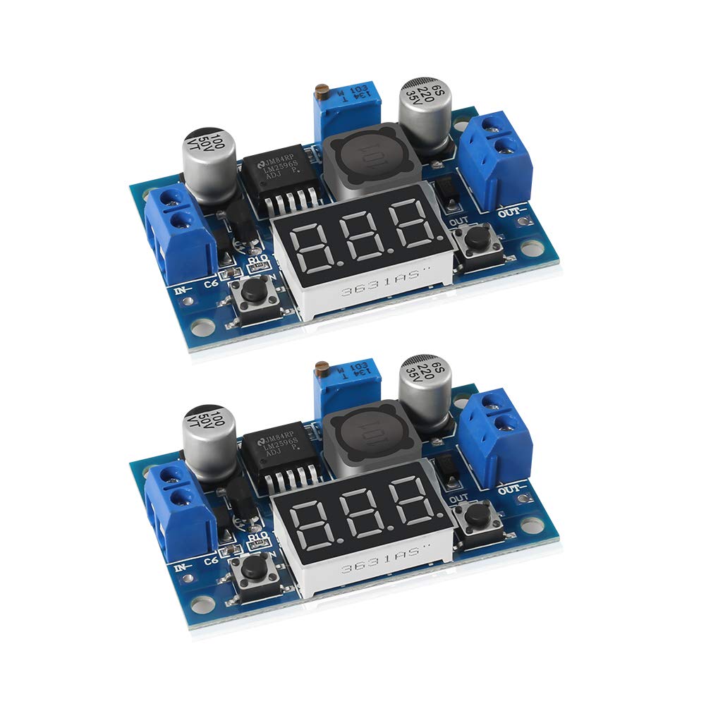 Photo 1 of 2pcs LM2596 Adjustable Voltage Regulator 4.0-40V to 1.25-37V DC 36V to 24V to 12V to 5V Variable Volt Power Supply Car Motor Buck Step Down Converter with Red Voltmeter Display