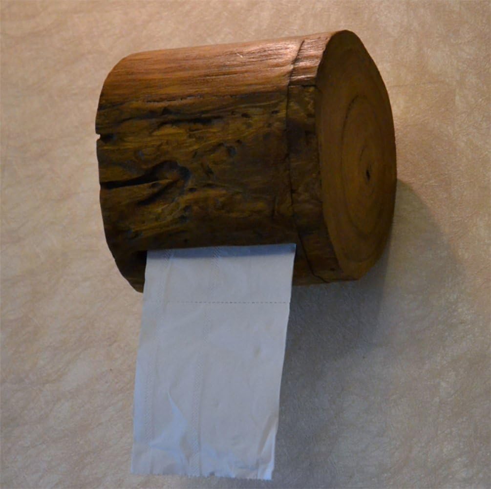 QJONKE Teak Tissue Box Wood Carving Crafts Wall Hanging Paper Cylinder Round