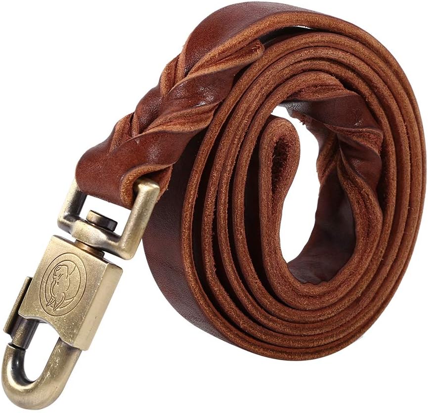 Soft Braided Leather Dog Leash and Collar Set, 2.5cm Width Training Lead for Dogs Walking and Training (2.5 x 150cm)