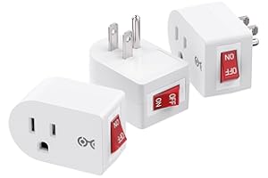 Cable Matters 3 Pack Grounded Outlet with ON Off Switch, Single Outlet Switch / Plug Switch in White