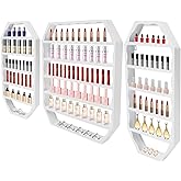 CRYBY 3Pcs Nail Polish Display Rack, Wall-Mounted Nail Polish Storage Rack Iron Nail Polish Organizer with 1 Middle Rack &amp; 2 Side Racks, Nail Polish Display Stand Nail Polish Holder Shelf (White)