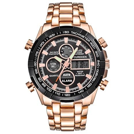 UINGKID Collection Unisex-Armbanduhr Herren Uhren Ultra Dünne Mann-Edelstahl-Sportuhr-Doppelanzeige-analoge Digital-LED Armba