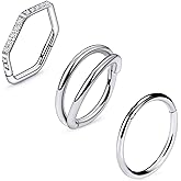 Ruifan ASTM F136 Titanium Nose Rings Hoops for Women 20G 18G 16G Clicker Hinged Septum Nose Ring Lip Helix Cartilage Hoop Earring Daith Rook Conch Body Piercing Jewelry for Women 8mm 10mm 3PCS